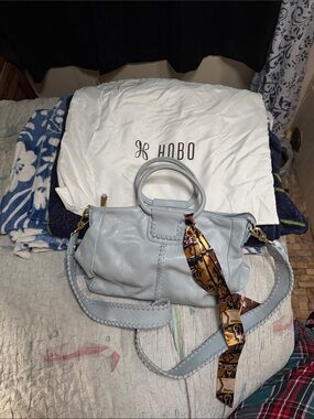 NWOT HOBO Light Blue Leather Hobo Bag with Scarf Accent Bonus!